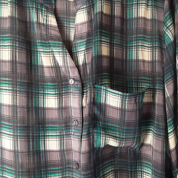 🌞 Band of Gypsies Plaid Blouse, Roll Sleeve, M - Picture 6 of 13